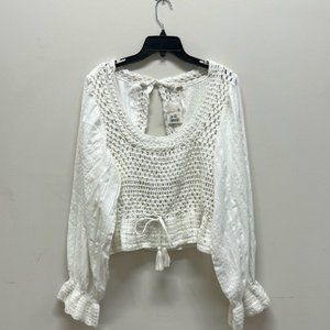 Free People Megan Long Sleeve Ivory Crochet Top